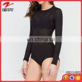 High Neckline Stripe Detail Long SleevE Women Sexy Bodysuit
