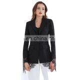 TWOTWINSTYLE Casual Patchwork Lace Blazer For Women Notched Long Sleeve Black Blazers thumbnail-1