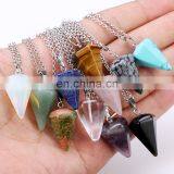 Women Necklaces Stone Pendant Gemstone Necklace Jewelry Crystal Reiki Hexagonal Cone Pendulum Necklaces for Women 21Colors thumbnail-1