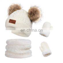 3Pcs Kids Winter Knitted Hat Scarf Gloves Set With Warm Fleece Lined for Children Girls Boys of 1-3 Years thumbnail-2