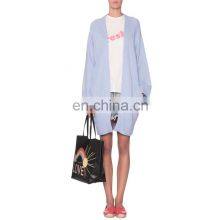 Loose Skyblue Latest Fashion Ladies Woolen Long Cardigan thumbnail-1