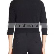 Lady Cashmere Wool Cropped Cardigan 3/4 Sleeve With Button thumbnail-2