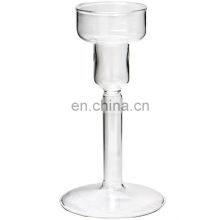 Nordic Long Stem Glass Cylinder Candle Holder Glass Candle Vessel Candlestick For Home Decor thumbnail-2