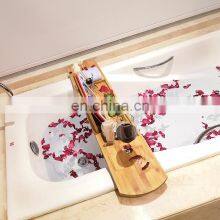 Hot Selling Bathroom Natural Expandable Luxury Bamboo Bathtub Tray Caddy thumbnail-2