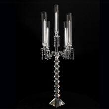 Long Stemmed 9 Arms Crystal Candelabra Centerpieces Crystal Candle Holder For Wedding Decoration thumbnail-3
