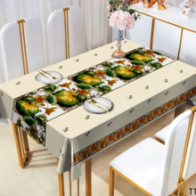 Lovely Pumpkin Pattern PVC Tablecloth, Waterproof, Oil-proof, Easy to Clean, Perfect for Home Dining and Festive Decoration thumbnail-4