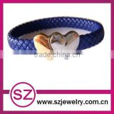 PUB0078 wholesale hand bands leather bracelet with alloy heart clasp plain leather bracelet for women