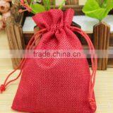 13x18cm Red Color Linen Cotton Drawstring Jewelry Bag Decorative Christmas Gift Pouch