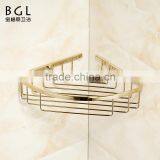 Shinning Styke Wall Mounted Bathroom Accessories Gold Finishing Brass Corner Basket for Bahroom Storage thumbnail-1