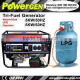 Best Seller!!! POWERGEN Home use Air cooled Portable Tri-Fuel Gasoline/LPG/Natural Gas Generator 5KW