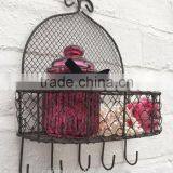 Vintage Rustic Wire Wall Shelf Unit Storage Basket for Kitchen Bathroom Chic thumbnail-2