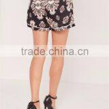 Custom Full Print Women Satin Wide Leg Boxer Shorts Floral Print Tailored Shorts Black thumbnail-2