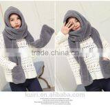 2016 Hot Fashion New Women Winter Warm Soft Plush Faux Fur Hooded Cap Hat Scarves Hood Pocket Gloves Scarf 4 Color thumbnail-3