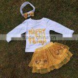 Baby Clothes Long Sleeve "happy New Year" Top Design Gold Sequin Dress Girls Party Dress With Matching Accessory Set thumbnail-1
