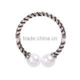 White Copper Cable Twisted Open Rings Antique Silver White Acrylic Imitation Pearl Spiral thumbnail-1