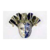 Blue Glitter Venetian Jester Mask Hand Made For Mens Mardi Gras Party