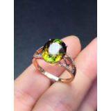 Classical Natural Green Tourmalines 18k Gold Ring Set With Diamonds.
