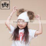 Lastest Design Knit Beanie Kids Knitted Winter Double Raccoon Fur Pom Poms Warm Children Hat thumbnail-1