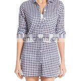 C48 Gingham Cover-Up Boyfriend Beach Shirts Women Long Sleeve thumbnail-2