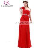One Shoulder Flower Red Long Grace Karin Chiffon Bridesmaid Dress CL4411 thumbnail-1