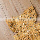 Khaki Floral Pattern Flutter Sleeve Romper Jumpsuit Factory Wholesale Price Boutique Girls Cotton Romper thumbnail-2