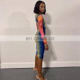 LAITE D2185 New Styles Patchwork Contrast Color Casual Dresses Ladies Printed Bodycon Dresses thumbnail-4