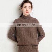 Ladies Plus Size Merino Wool Knit Chunky Loose Hem Slit Mock Neck Pullover Sweater thumbnail-1