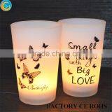 Customized Frosted Butterfly Tealight High Candelbra / Color Glass Baubles / Candle Jars With Wooden Lids Quality Choice
