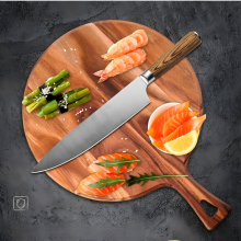In Stock Multi-Function Round Acacia Wood Board Pizza Cutter Plate Steak Tray Thick Chopping Board With Handle for Baking thumbnail-3