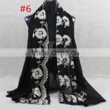 New Style Cotton Viscose Beautiful Flower Design Embroidery Shawl Scarf Quality Choice thumbnail-4