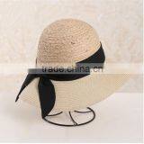 QXSH0008 Women Straw Hat With Ribbon and Bowknot Summer Beach Hat thumbnail-3