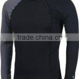 92% Polyester 8% Spandex (Lycra) Crew Neck Long Sleeves Black Compression Shirt / Rash Guard With Grey Sleeve