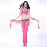 Chinese Factory Directly 100D Milk Silk Red 3 Pcs Set Belly Dance Costume