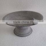 Primitive Gray Metal Pedestal Fruit Serving or Centerpiece Decor Bowl