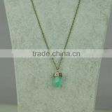 2015 Newest Fashion Long Gold Metal Jade Natural Stone Pendant Necklace