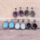 Natural Amethyst Amazon Turquoise Agate Labradorite Stone Druzy Earring, Oval Pave Crystal Zircon Jewelry Stud Earring thumbnail-1