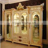 Luxury French Rococo Style White Four Door Glass Display Cabinet/ Gorgeous Home Decorative Cupboard Showcase/ Classic Sideboard thumbnail-2