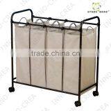 Rolling Quad Sorter Laundry Hamper With Natural Polyester Bags, Antique Bronze Frame thumbnail-2