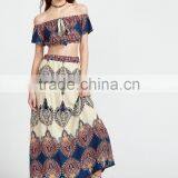 Vintage Print off the Shoulder Crop Top With Skirt Boho Clothing Top and Long Skirt Set thumbnail-2