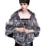 CX-B-74B European Women Fashion Chinchilla Printed Rex Fur Shawl thumbnail-5
