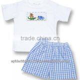 Boys Blue Smocked Cute Animals Shirt & Short Set thumbnail-1