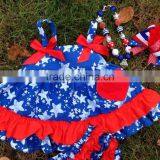 2016 Kids Heart Print Patriotic Swing Top Set Toddler May Memorial Day Swing Outfits With Matching Necklace and Bow thumbnail-3