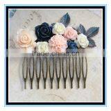 Best Selling Vintage Flower Hair Comb Navy Blue Rose Floral Collage Wedding Hair Accessories thumbnail-2