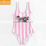 Custom Logo Swimwear Bikini Stripe Sublimation Print Halter One Piece Swimsuits thumbnail-1
