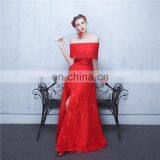 Sweet 17 Dress Off-The-Shoulder Bow Red Elegant Beaded Peplum Side Split Lace-up Backless Lace Evening Dress thumbnail-2