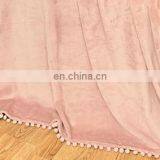 100% Polyester Flannel Blanket With Pom Border Two Sides Brushed Cozy Fleece Throw thumbnail-4