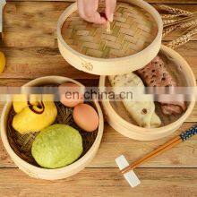 New Arrival 2 Tier 8 Inch 12 Inch Bamboo Steamer Basket Dumpling Vegetable Steamer Multilayer Cooking Steamer Basket thumbnail-1