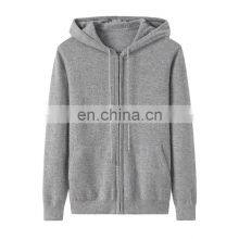 100% Cashmere Women's Casual Hoodie Comfortable Full Zip Cardigan Hood Knitted Solid Pattern Winter Season Front Logo Position thumbnail-1
