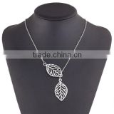 Hotselling simple design double leaves charms chain clavicle necklace nickel free fancy woman jewelry