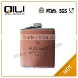 6oz Stainless Steel Embossed Logo on Color of Leather Flask thumbnail-1
